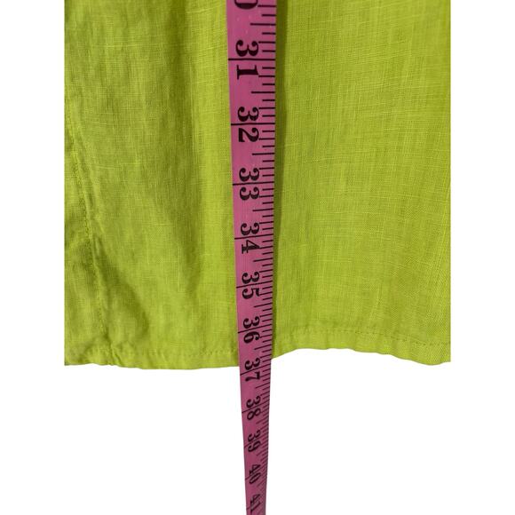 100% Linen Dress Italy Shift Button Front Lime Green Terzo Mellennio Med Resort - Picture 4 of 9